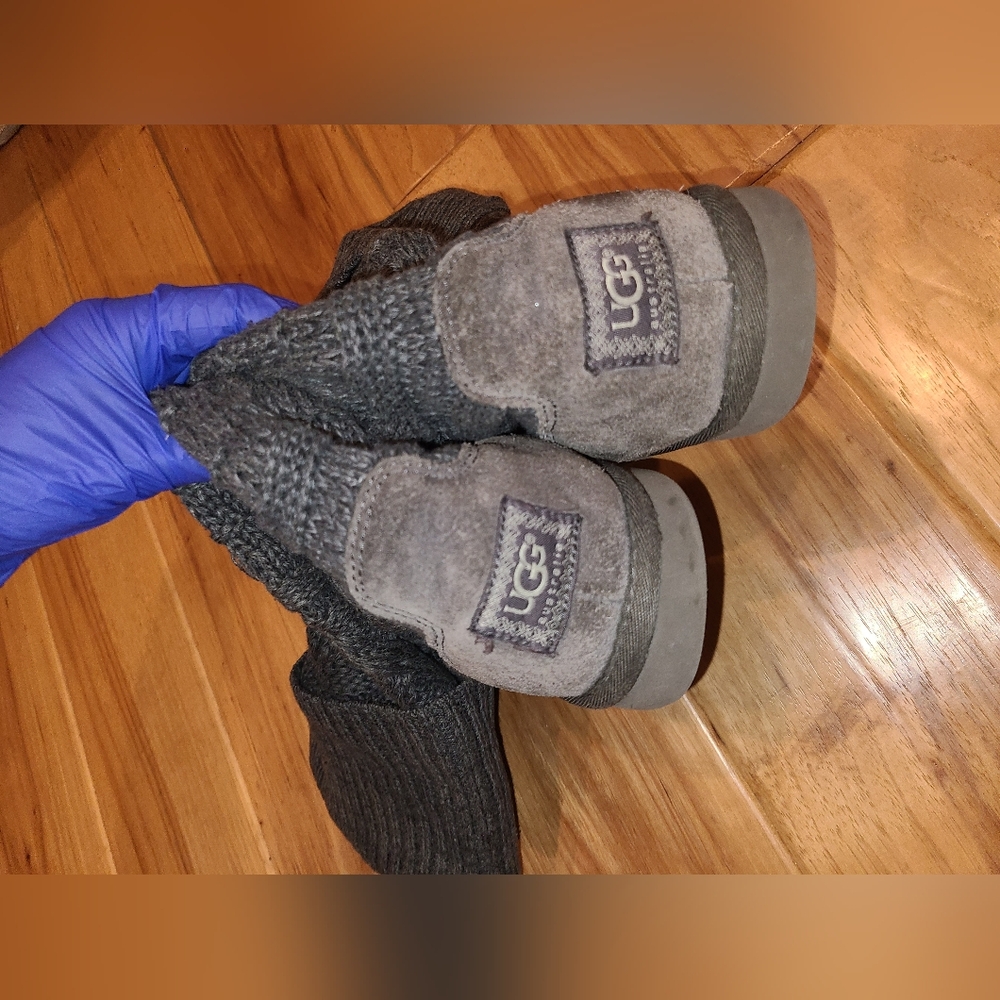 UGG Over-the-Knee Twisted Cable Knit Sweater Foldover Sock Dark Gray Boots 9 - Picture 9 of 10